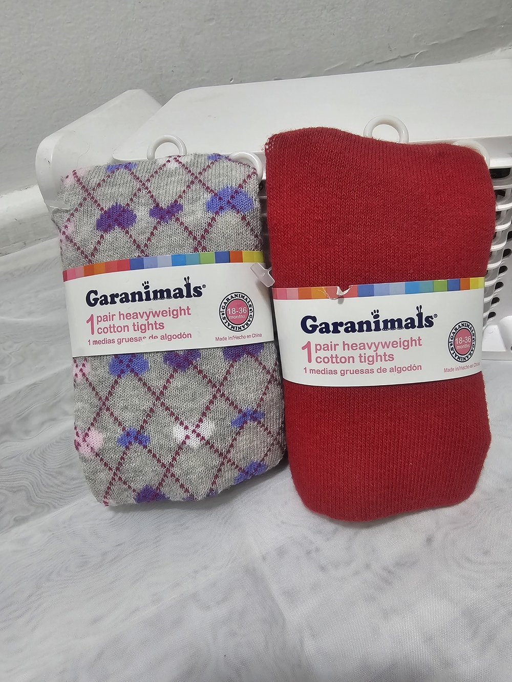 Garanimals Girls Cotton Blend Tights 2 Pairs 18-36M Argyle Red Gray